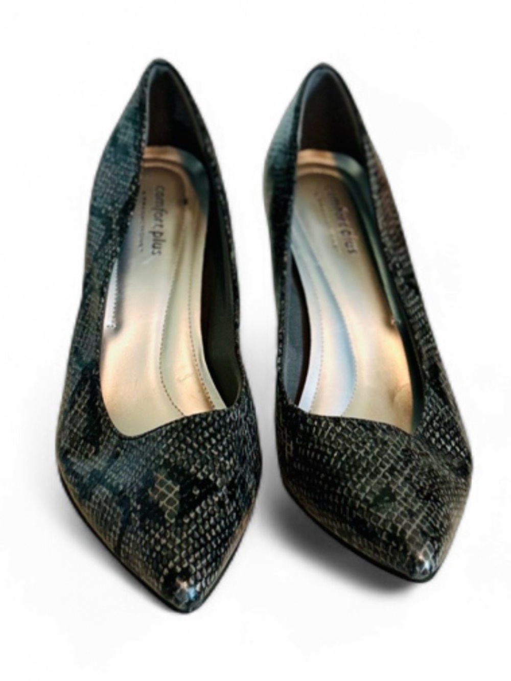 Comfort Plus Predictions Women's Pumps Size 9 Grey Snakeskin Pointed Toe Heels